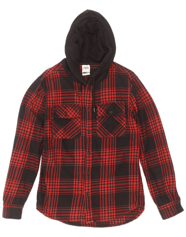 Zara Mens Lumberjack Relaxed Fit Flanellskjorte Medium Rød Plaid Bomuld