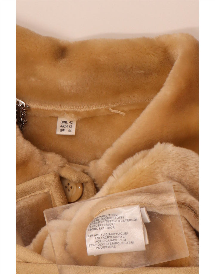VINTAGE Sherpajakke til kvinder EU 44 XL Beige Akryl
