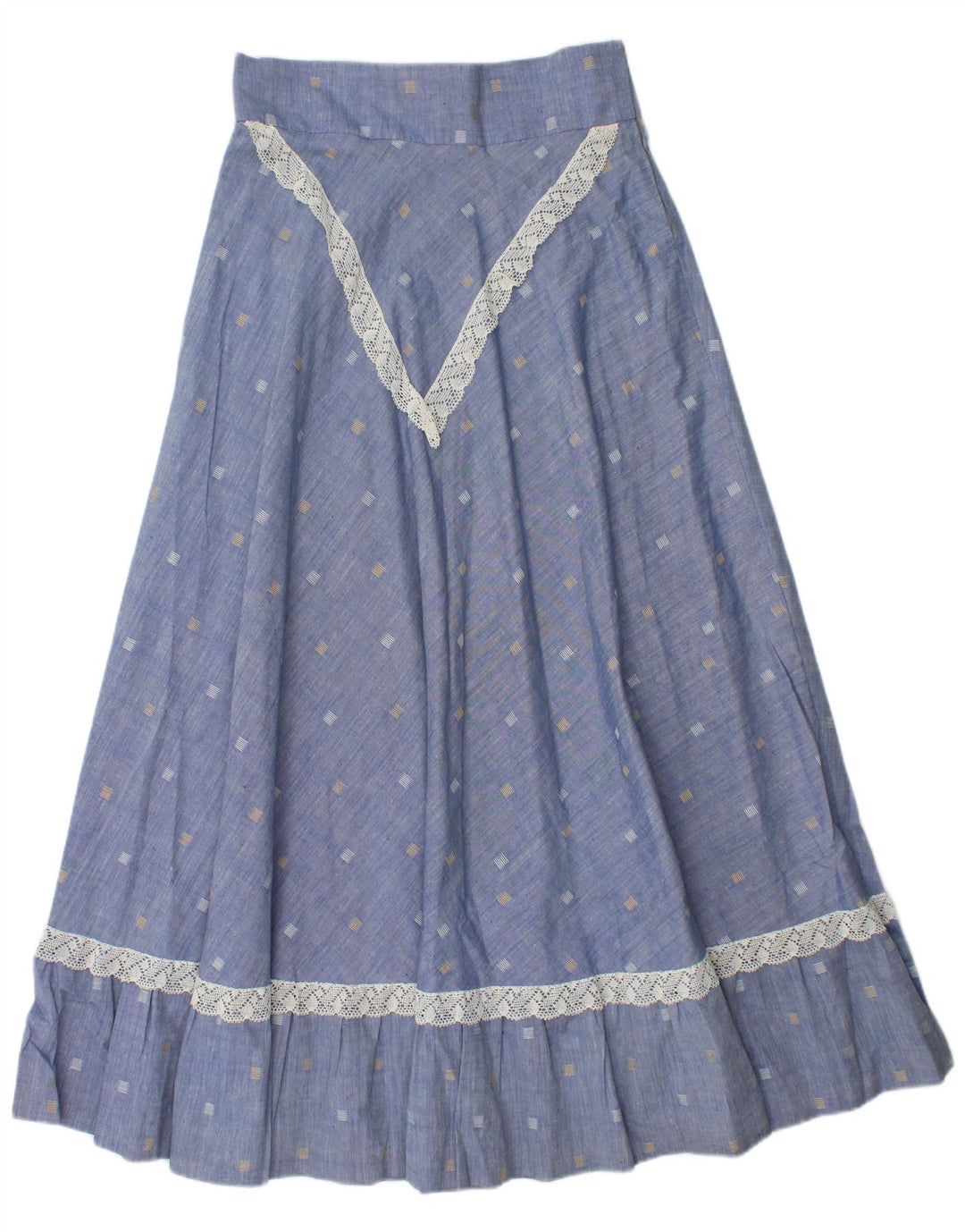 Vintage dame Maxi-nederdel W28 Medium Blue Spotted
