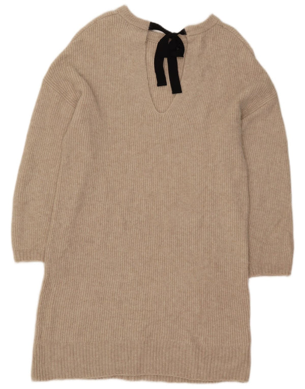 Massimo Dutti Dame 3/4 ærmet Oversized Jumper Dress UK 10 Small Beige