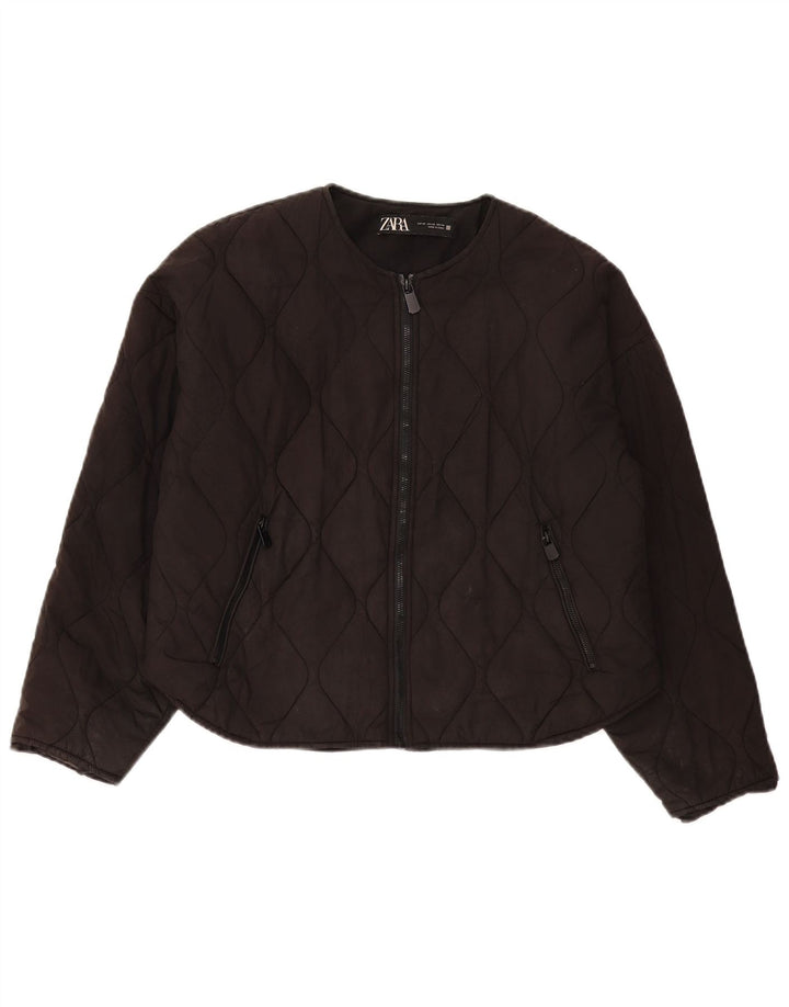 Zara Dame Oversized Polstret Jakke UK 6 XS Sort Polyester
