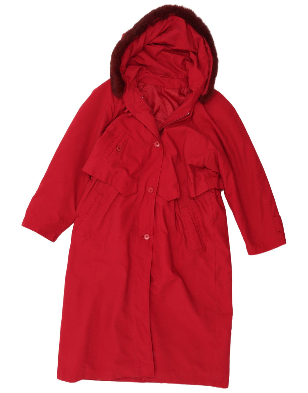 Vintage Trench Coat med hætte til kvinder UK 14 Stor rød polyester