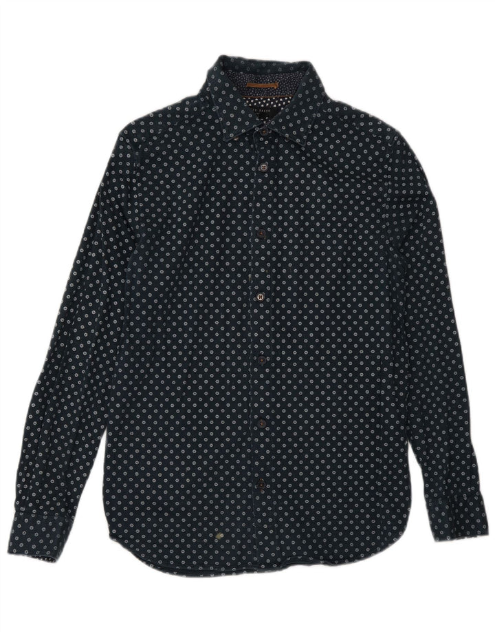 Ted Baker herreskjorte str. 3 Medium marineblå blomsterbomuld