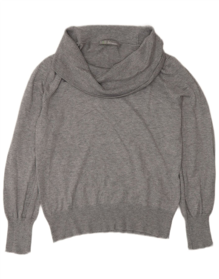 Marks & Spencer Dame Rullehals sweater UK 12 Medium Grå Viscose