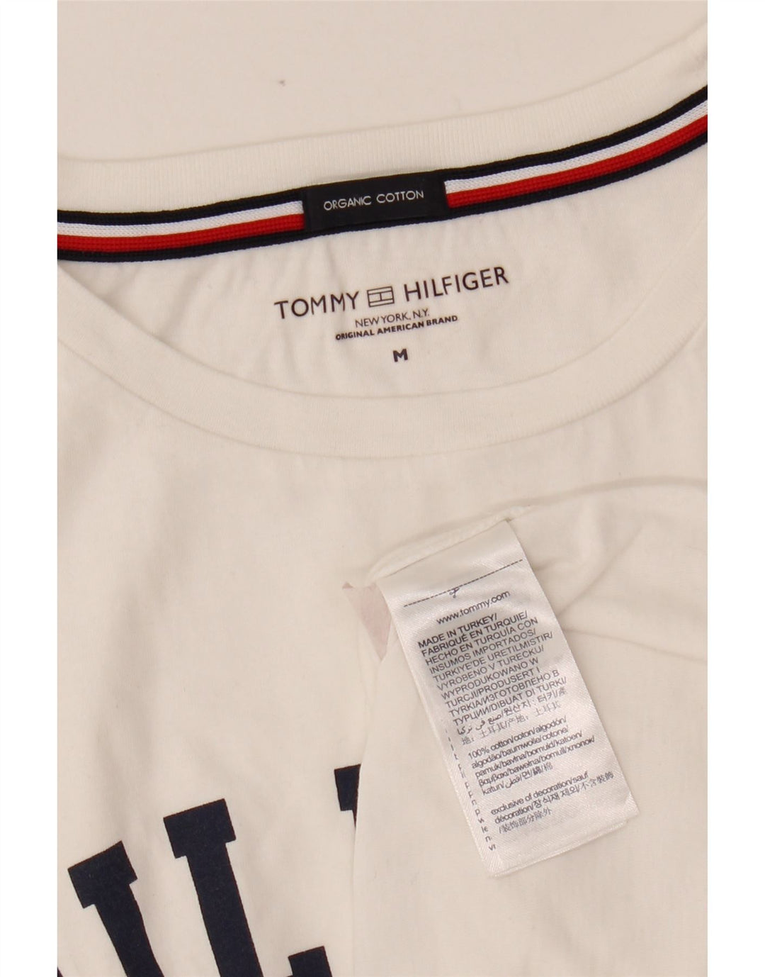 TOMMY HILFIGER Grafisk T-shirt top til kvinder UK 14 Medium hvid bomuld