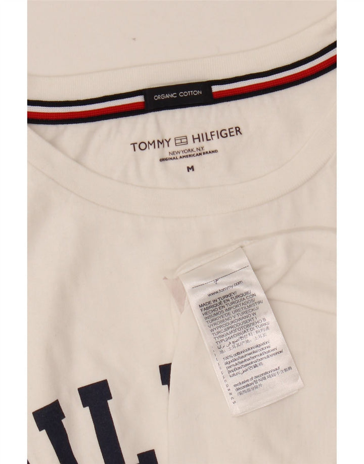 TOMMY HILFIGER Grafisk T-shirt top til kvinder UK 14 Medium hvid bomuld