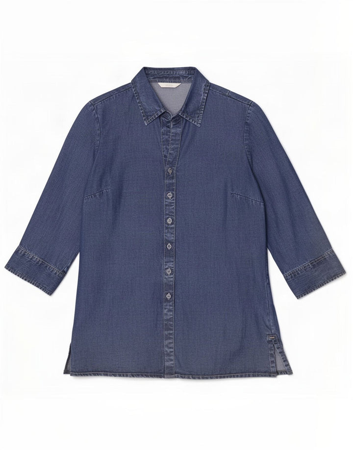 Marks & Spencer Dame 3/4-ærmet denimskjorte UK 12 Medium Blue Lyocell