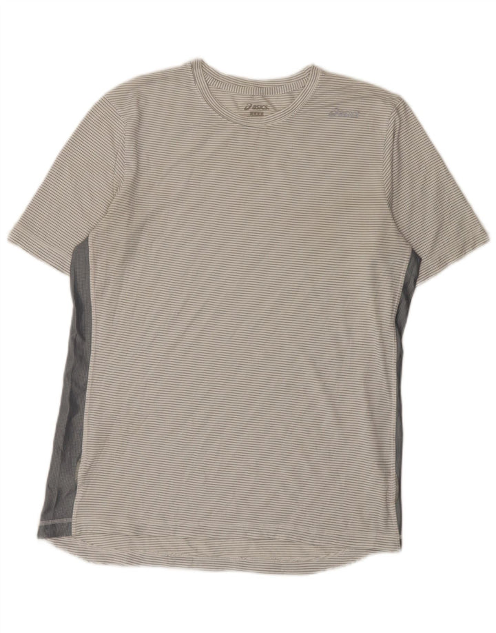 Asics Herre T-Shirt Top Medium White Pinstripe Polyester