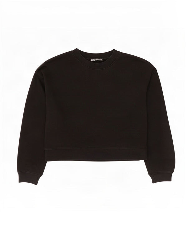 Zara Womens Crop Oversized Sweatshirt Jumper UK 10 Small Black Cotton