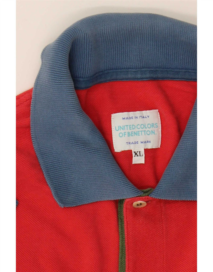 Benetton Polo Shirt til mænd XL Rød Colourblock
