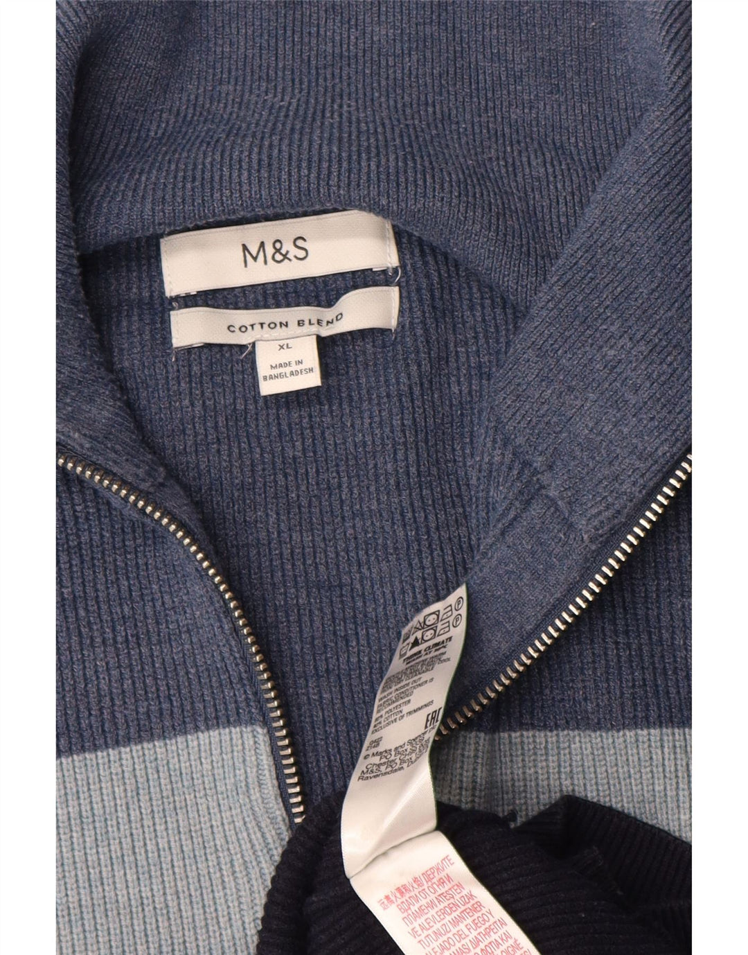MARKS & SPENCER Herre sweater med lynlåshals XL Navy Blue Colourblock