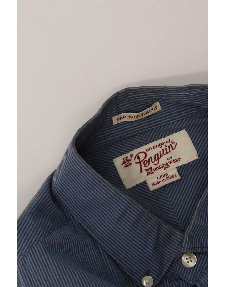Penguin Heritage Slim Fit Skjorte Stor Blå Nålestribe