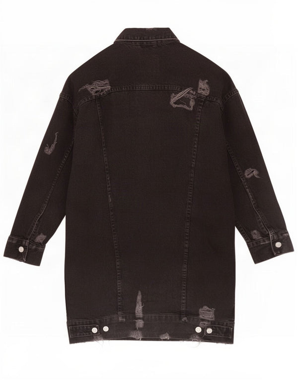 Zara Dame Trafaluc Distressed Denim Coat UK 10 Small Black Cotton