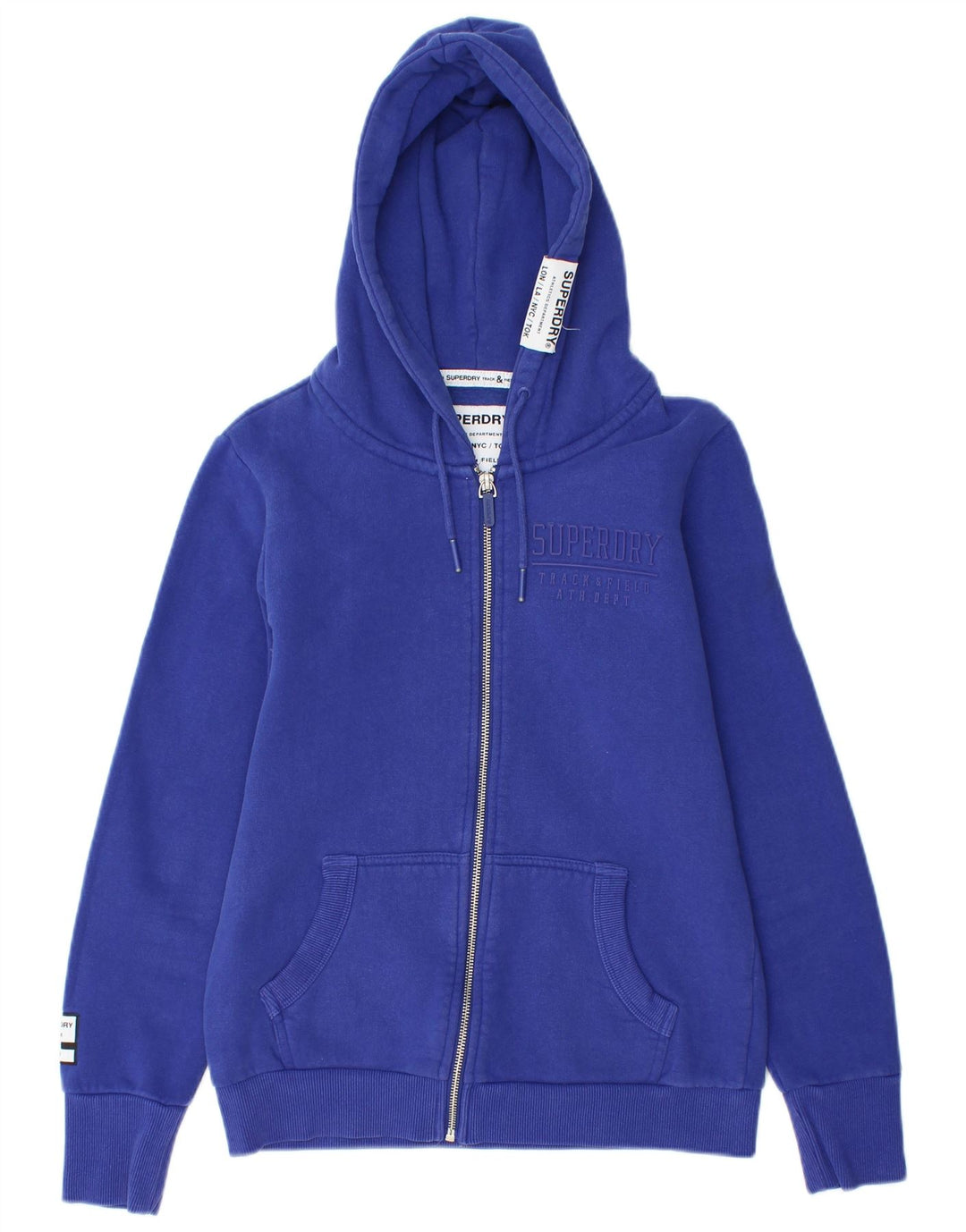 Superdry hættetrøje til kvinder med grafisk lynlås UK 12 Medium Blue Bomuld