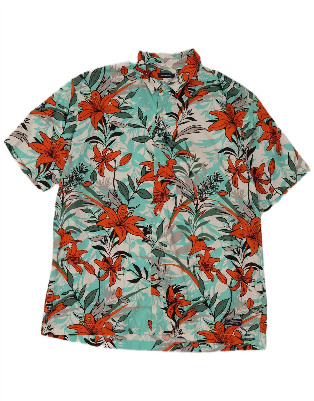 Superdry Kortærmet Herreskjorte 2XL Blue Floral Modal