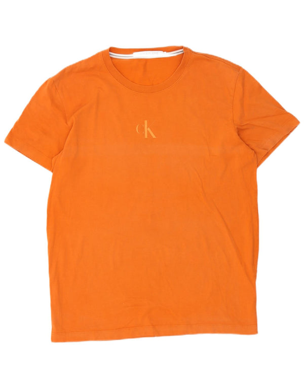 Calvin Klein Jeans Herre grafisk T-shirt Top XL Orange Bomuld