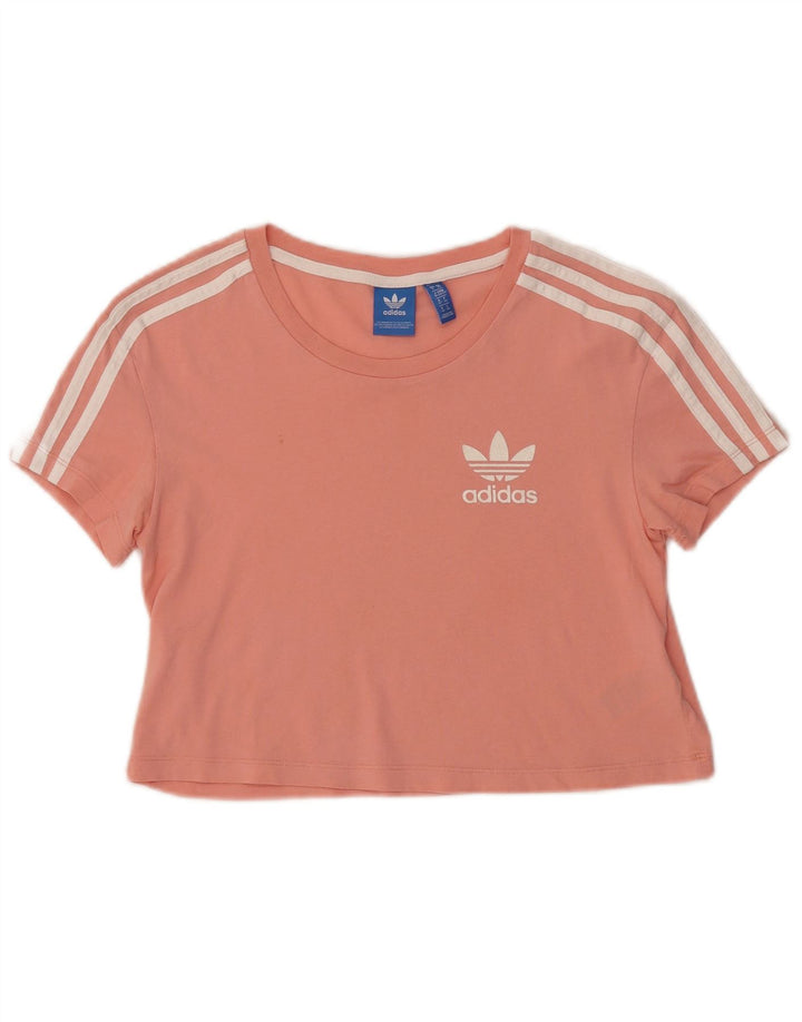 ADIDAS Dame Oversized Crop T-Shirt Top UK 6 XS Pink Bomuld