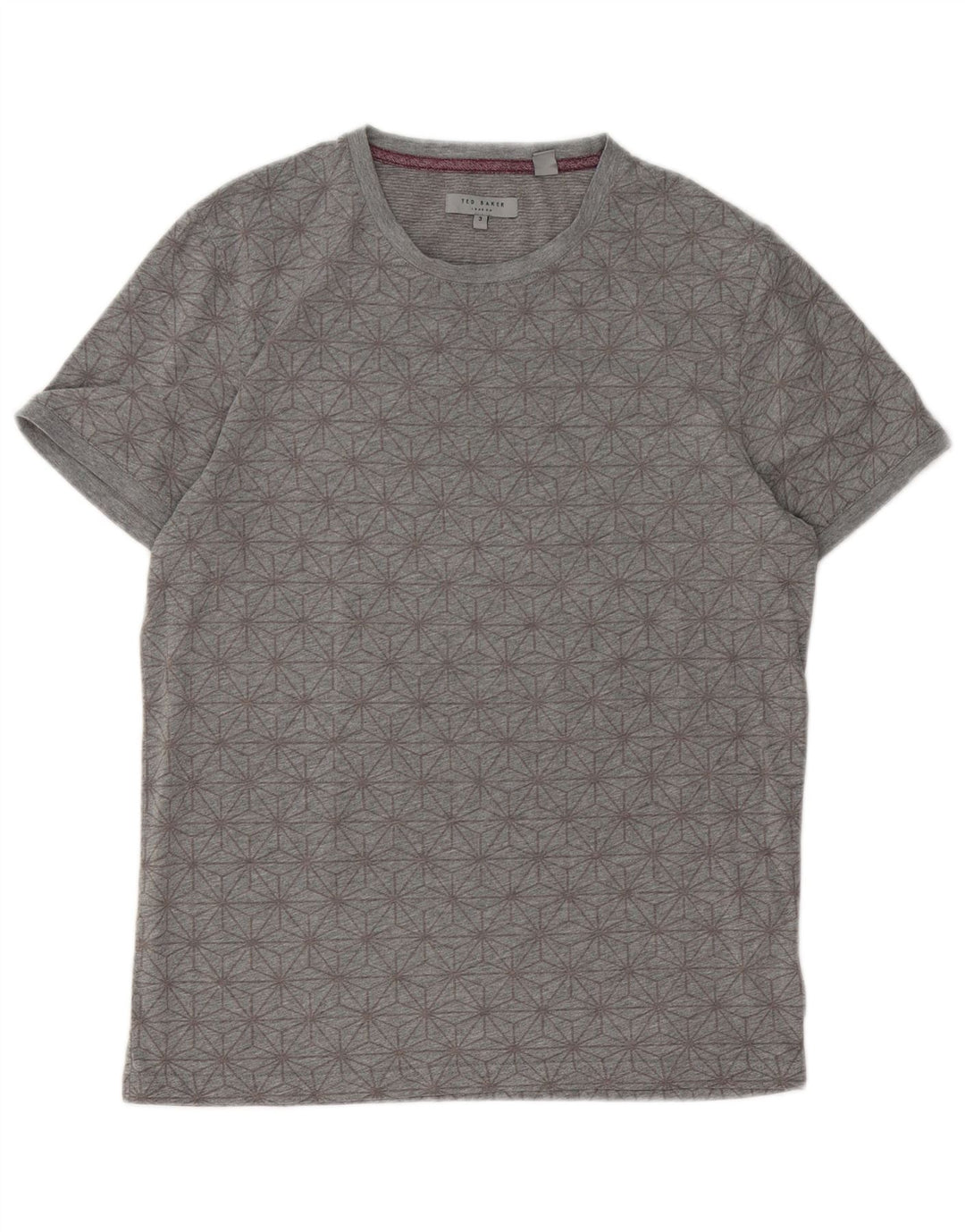 Ted Baker Herre grafisk T-shirt Top Størrelse 3 Medium Grå Geometrisk Bomuld