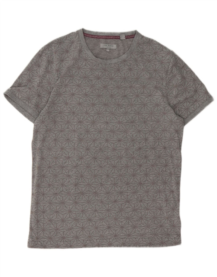 Ted Baker Herre grafisk T-shirt Top Størrelse 3 Medium Grå Geometrisk Bomuld
