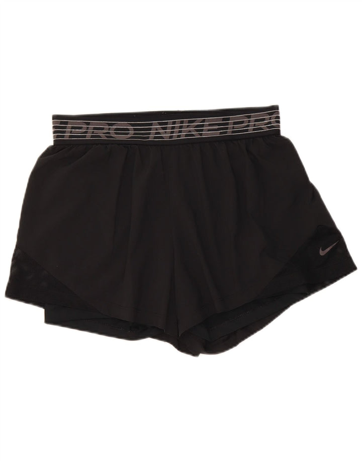 Nike Dame Dri Fit grafiske sportsshorts UK 12 Medium Sort Polyester