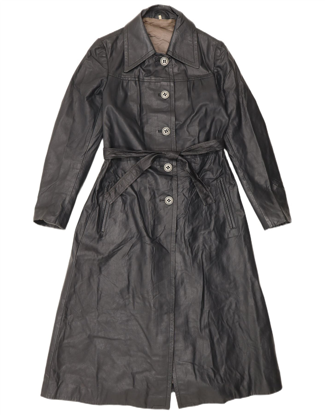 Vintage Dame Læderfrakke IT 42 Medium Sort