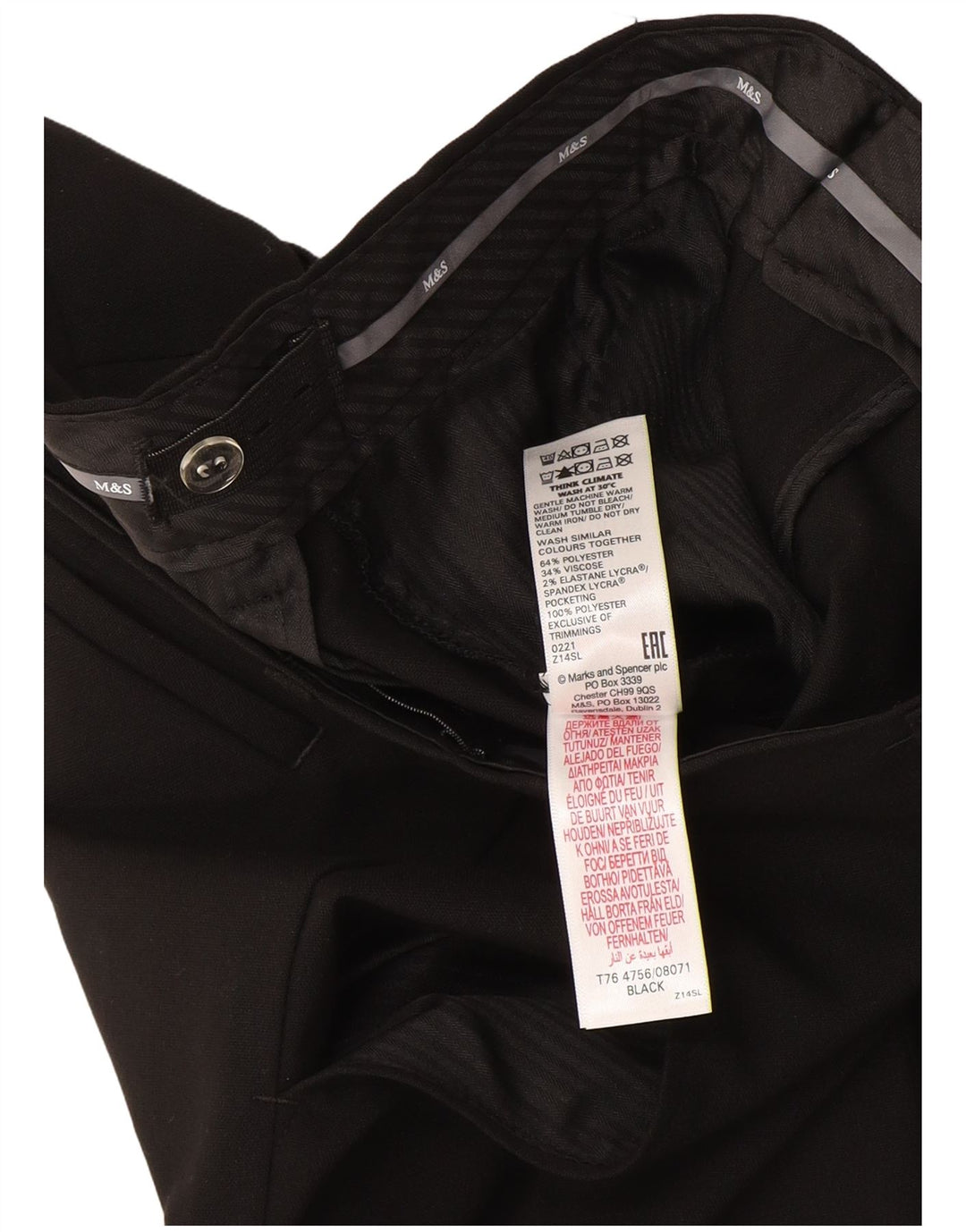 Marks & Spencer Boys Slim Suit Bukser 12-13 år W32 L27 Sort Polyester