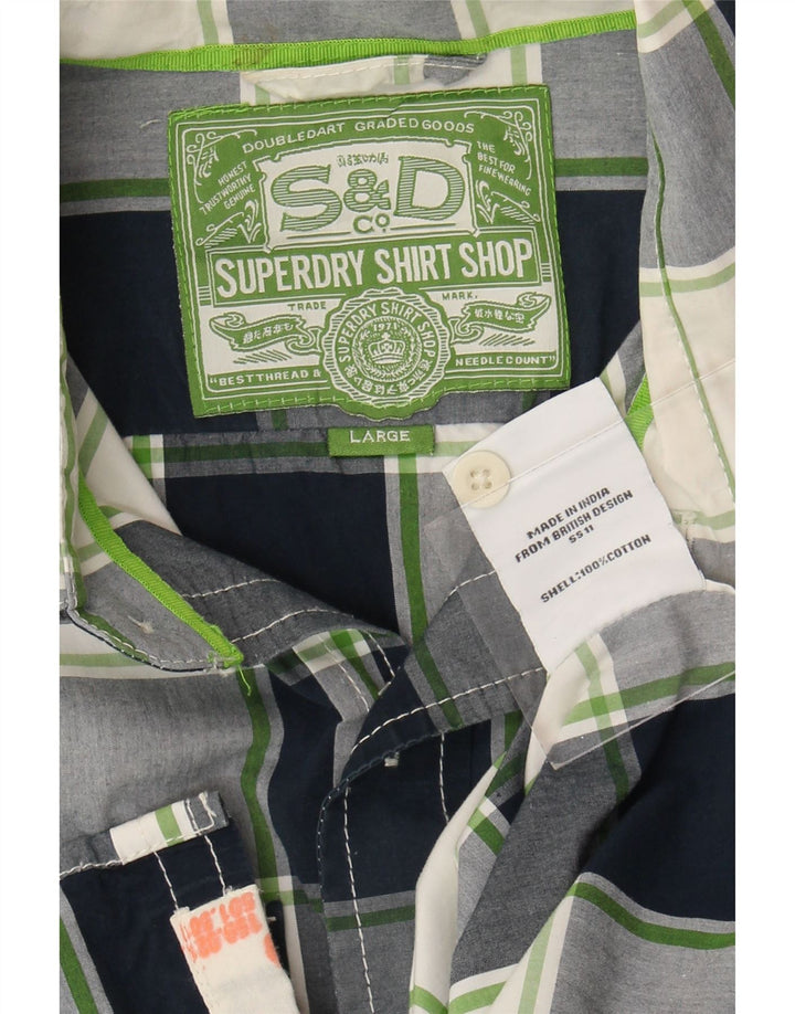 Superdry kortærmet herreskjorte Stor marineblå ternet bomuld