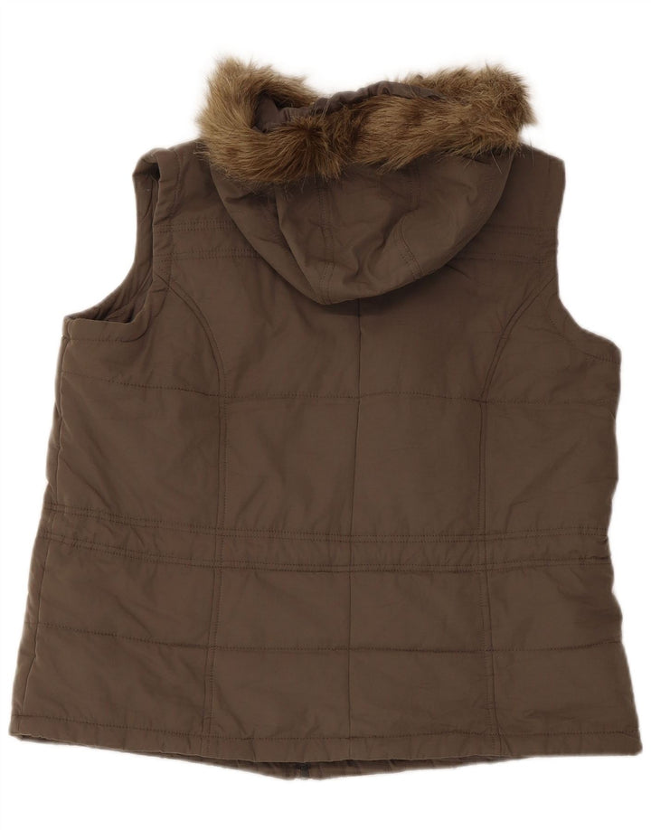 Marks & Spencer Dame Hætte Polstret Gilet UK 16 Stor Khaki Polyester