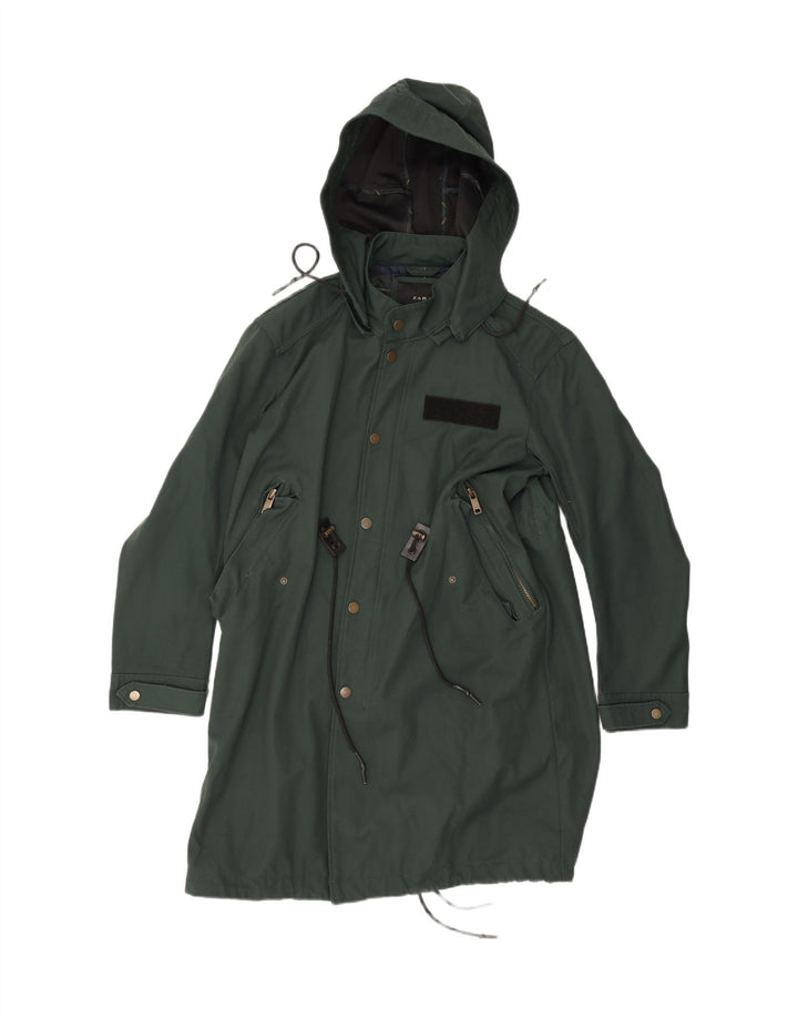 Zara Herre Hooded Parka Jacket UK 36 Small Green