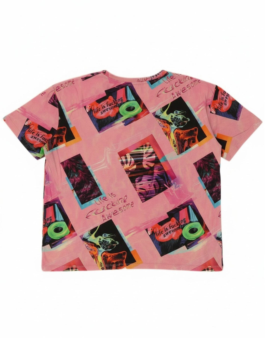 Desigual Dame Oversized grafisk T-shirt Top UK 10 Small Pink