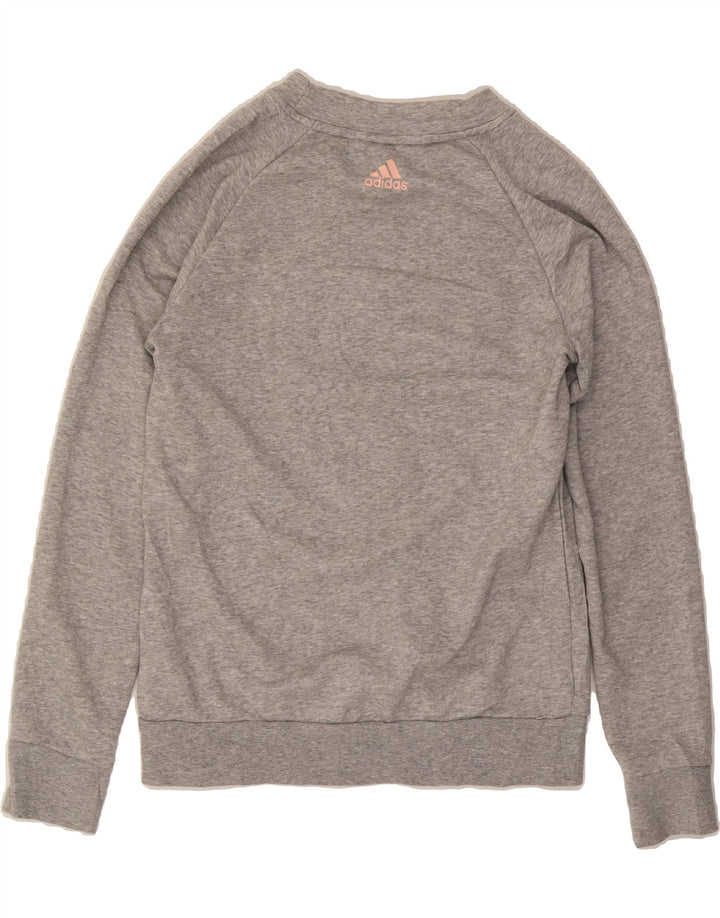 ADIDAS Womens Graphic Sweatshirt Jumper UK 12/14 Medium Grey Cotton Vintage Adidas and Second-Hand Adidas from Messina Hembry 