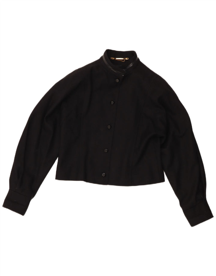 Vintage Dame Crop Bomber Jacket UK 12 Medium Black Wool