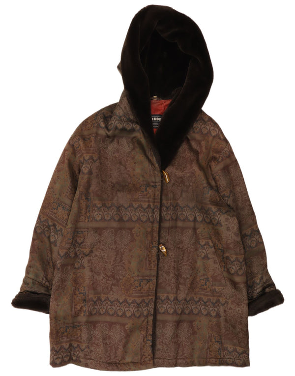 Incom Dame Hætte Oversized Duffle Coat EU 46 XL Brun Blomster