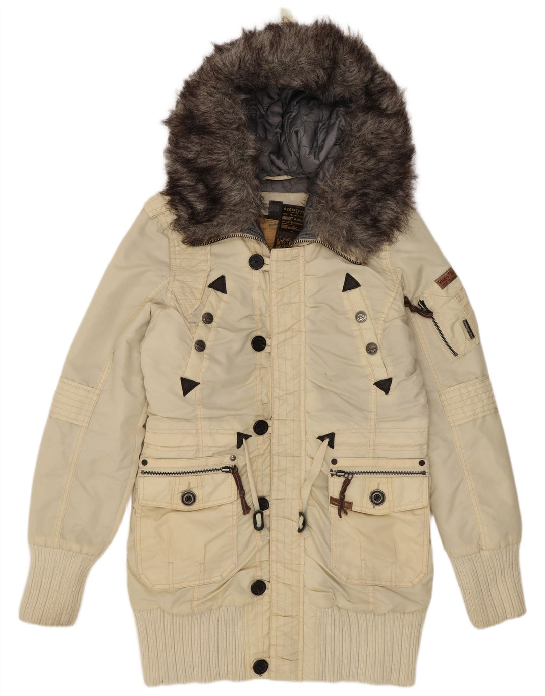 KHUJO Dame Hooded Parka Jacket UK 16 Large Off White Nylon