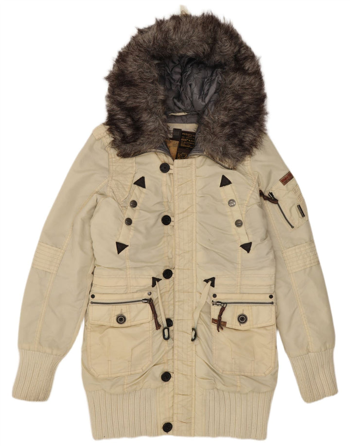 KHUJO Dame Hooded Parka Jacket UK 16 Large Off White Nylon