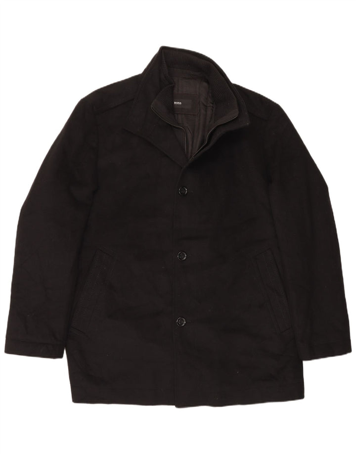 Hugo Boss Herre Overfrakke EU 56 3XL Sort Uld