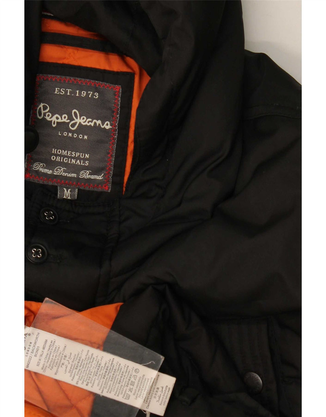 PEPE Jeans Herre hættepolstret jakke UK 38 Medium Sort Polyester