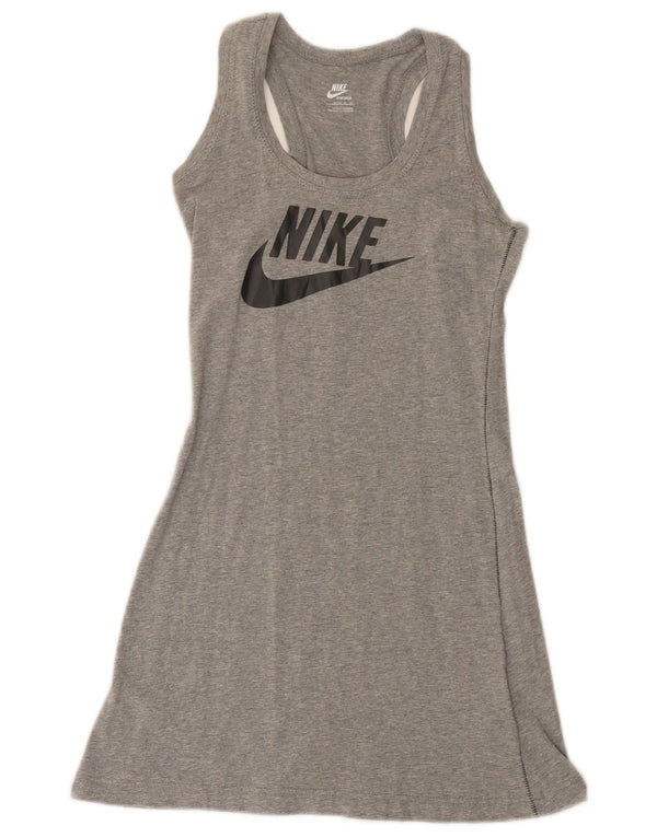 Nike Dame grafisk ærmeløs T-shirt kjole US 4/6 lille grå bomuld