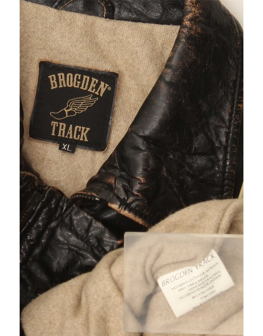 Brogden Herre grafisk læderjakke UK 42 XL Brun Colourblock
