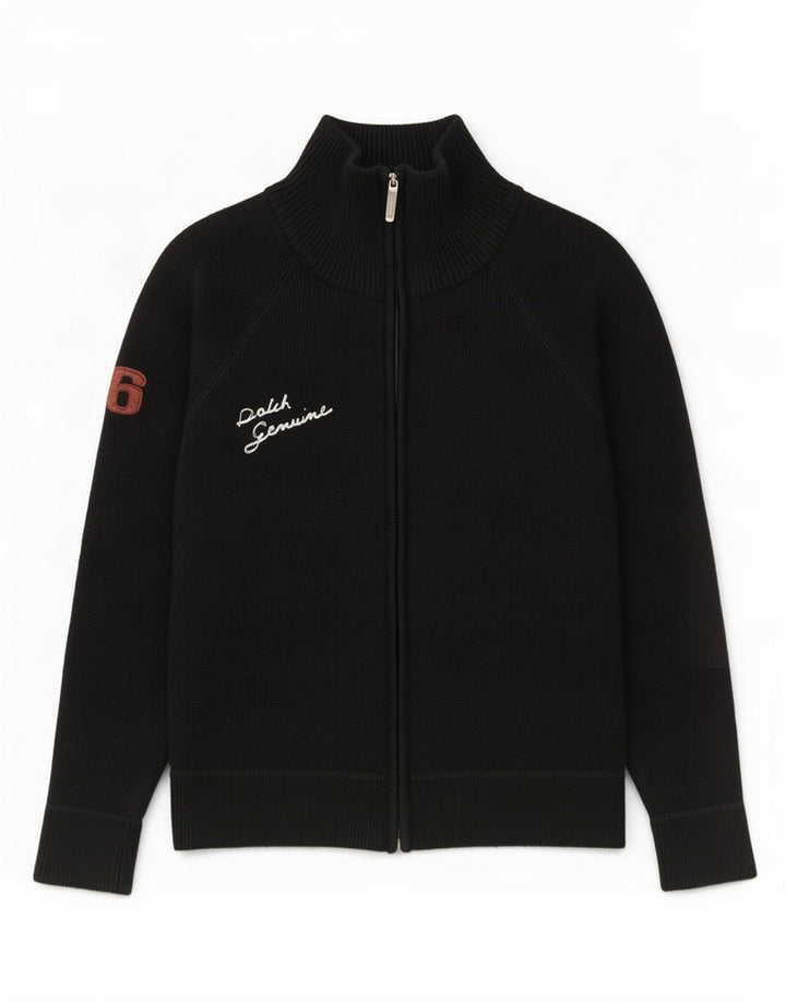 Datch Herre Grafisk Cardigan Sweater Stor Sort Uld