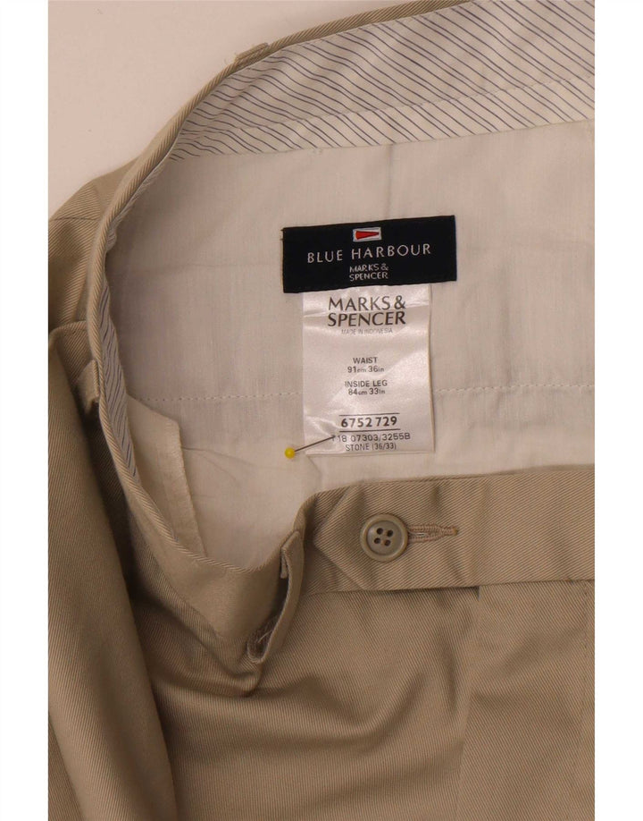 Marks & Spencer Herre Blue Harbor Straight Suit Bukser W36 L33 Beige