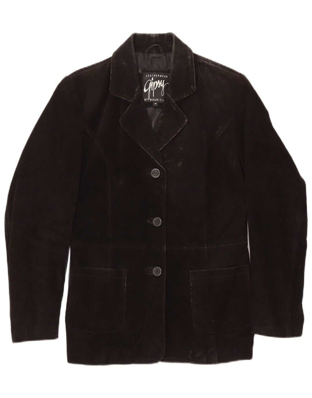 GYPSY Dame 3-knaps Ruskind Blazer Jacket UK 14 Medium Sort Læder