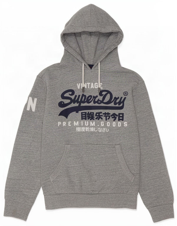 Superdry Grafisk hættetrøje til mænd, lille grå flækket bomuld