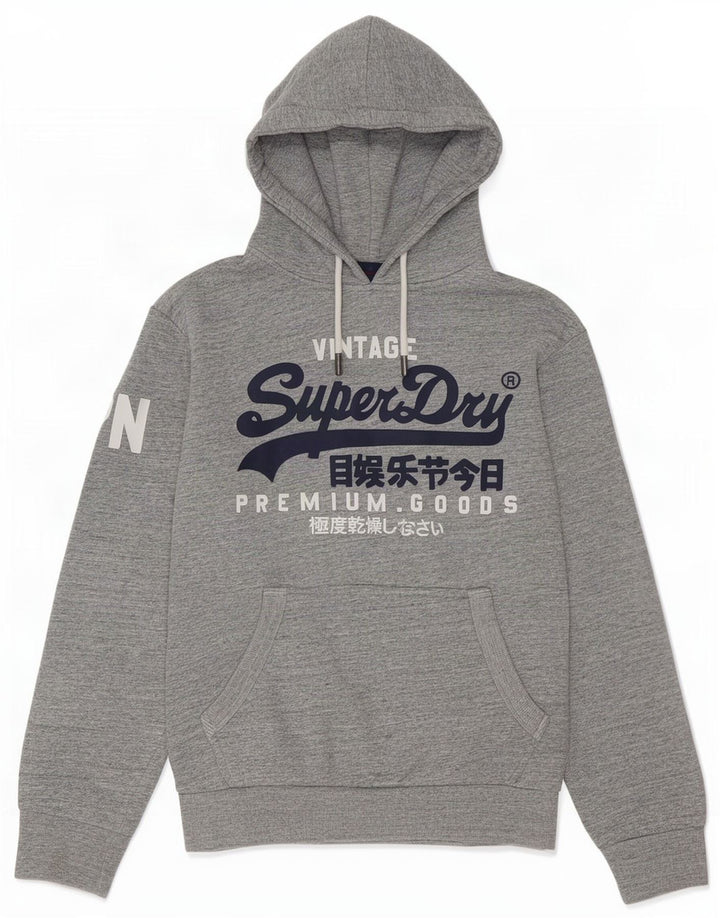 Superdry Grafisk hættetrøje til mænd, lille grå flækket bomuld
