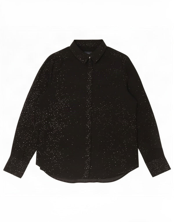 Marks & Spencer Dame Loose Fit skjorte UK 10 Lille sort plettet polyamid