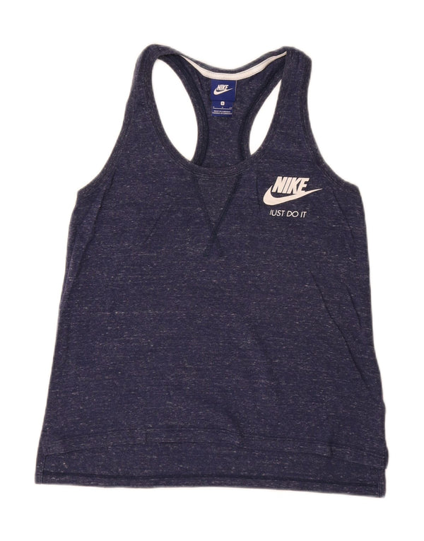 Nike Womens Vest Top UK 10 Small Navy Blue Flecked Cotton