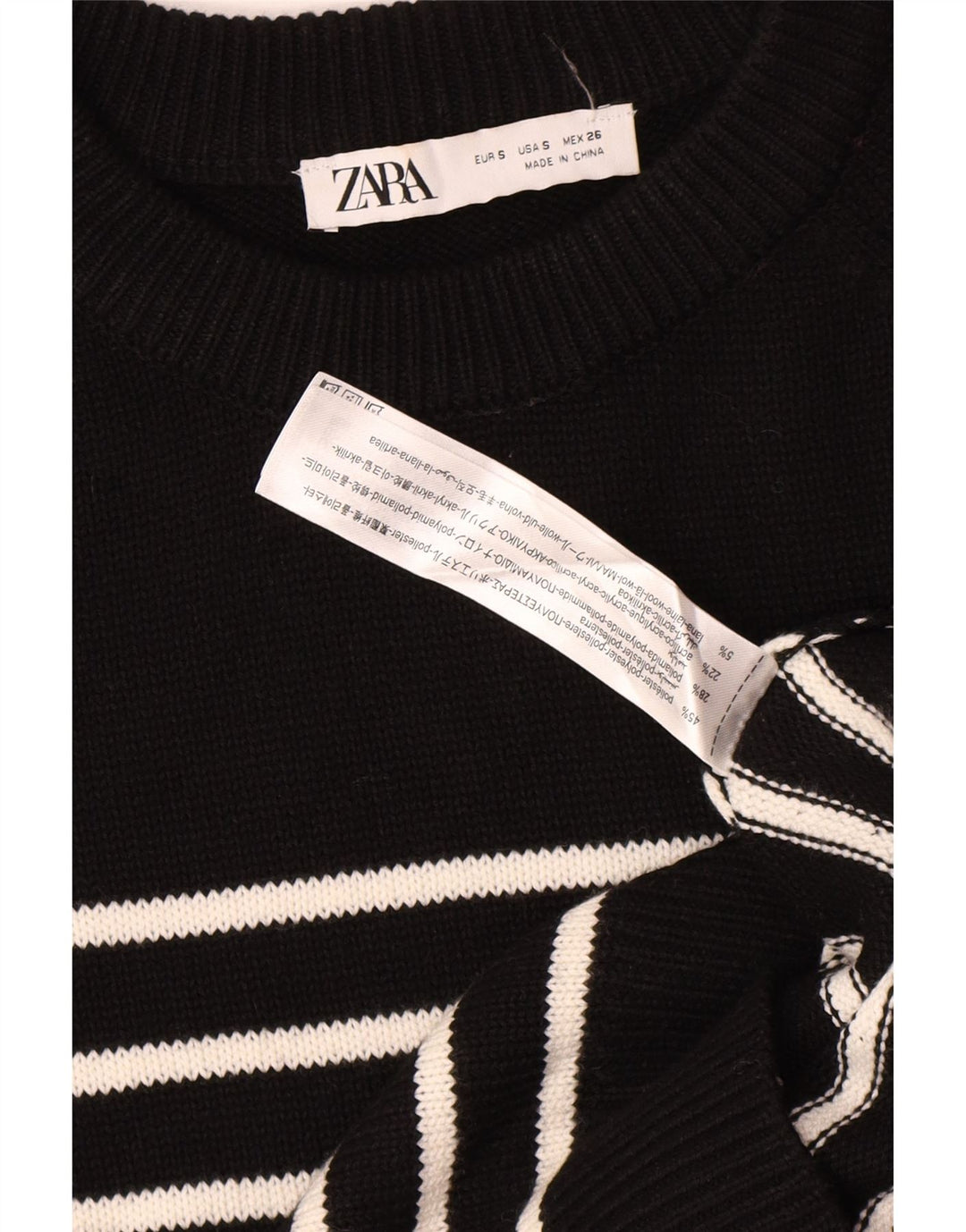 Zara Dame Jumper Dress UK 10 Lille sortstribet polyester