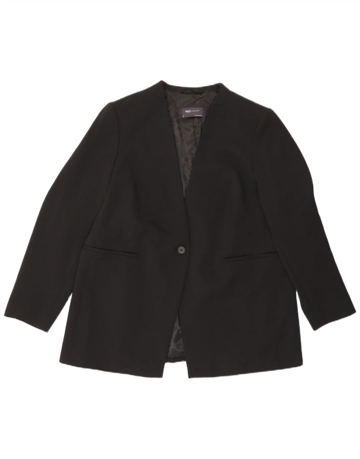 Marks & Spencer Dame 1 Knap Blazer Jacket UK 18 XL Sort Polyester