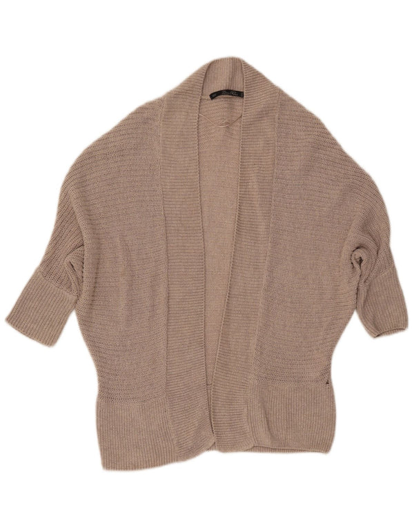 Zara Dame 3/4 ærmet åben cardigan sweater UK 10 Small Beige Bomuld