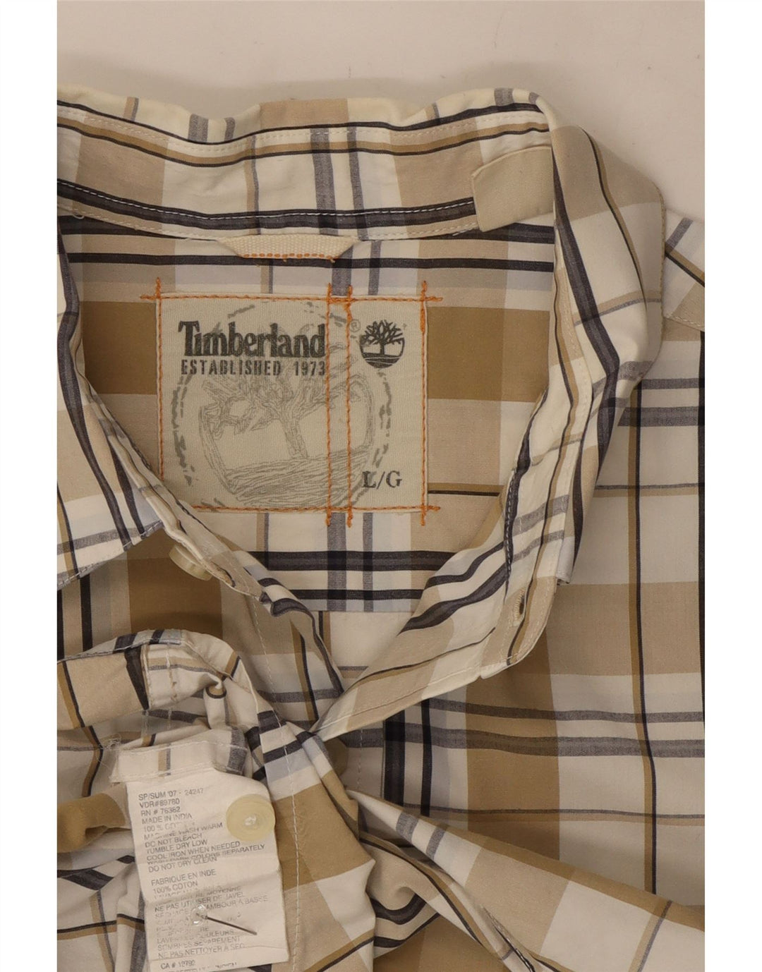 Timberland Kortærmet Herreskjorte Stor Beige Ternet Bomuld